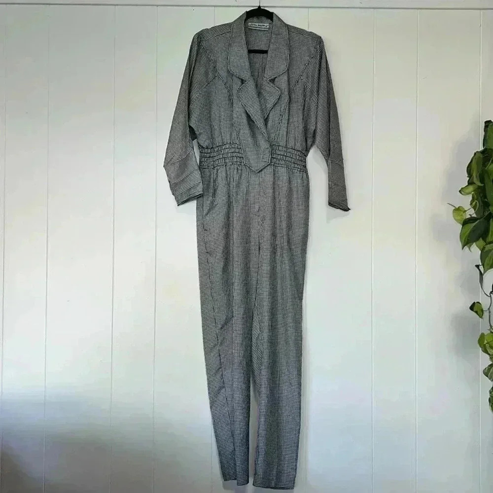Vintage Joan Walters Black & White Checkered Jumpsuit 14